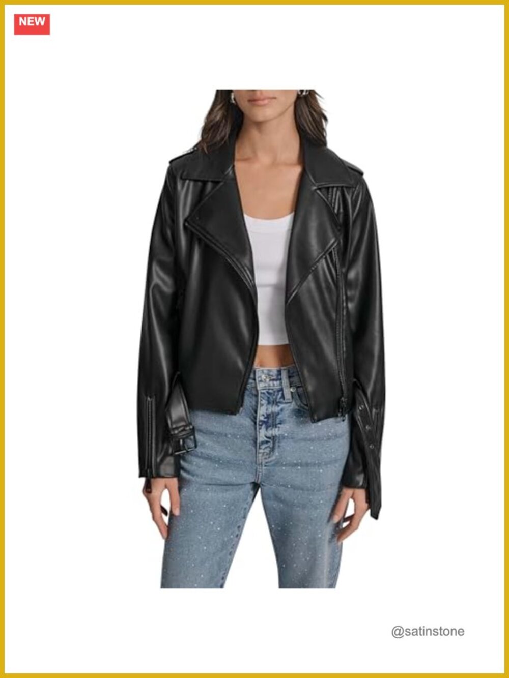 Long Sleeve Faux Leather Jacket with Zipper Closure